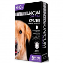 Капли от блох, клещей и гельминтов на холку Unicum complex для собак 4-10 кг 4 ампулы UN-032