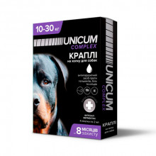 Капли от блох клещей и гельминтов на холку Unicum complex для собак 10-30 кг 4 ампулы UN-033