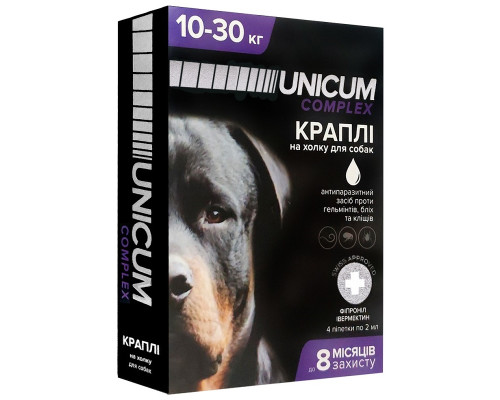 Краплі на холку для собак 10-30 кг Unicum Рremium від бліх і кліщів №4 Unicum