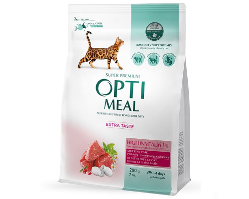 Сухой корм для котов Adult Cat High in Veal с высоким содержанием телятины 200 г Optimeal