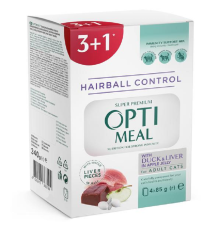 Корм для котів 3+1 з ефектом виведення шерсті Adult Cats Hairball Control Duck and Liver з качкою та шматочками печінки в яблучному желе 340 г Optimeal