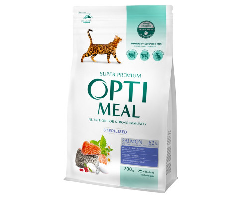 Сухой корм для стерилизованных котов Adult Cat Sterilised Salmon с мясом лосося 700 г Optimeal