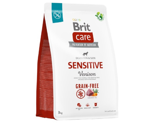 Сухой корм для собак с чувствительным пищеварением Dog Grain-free Sensitive беззерновой с олениной 3 кг Brit Care