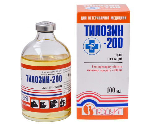 Розчин для ін'єкцій Тилозин 200 для лікування респіраторних інфекцій та захворювань ШКТ 100 мл Продукт 