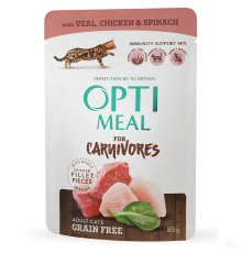 Корм для котів беззерновий Grain Free Veal Chicken and Spinach з телятиною курячим філе та шпинатом у соусі 85 г Optimeal