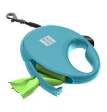 Повідець-рулетка для собак до 12 кг Waudog R-leash з контейнером для пакетів і світловідбивною стрічкою 3 м голуба Collar