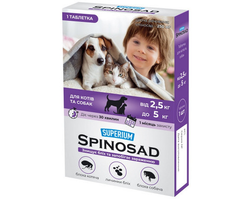 Таблетки для котов и собак 2,5-5 кг Spinosad противопаразитарное средство №1 Superium