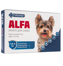 Краплі на холку для собак 1,5-4 кг Alfa 0,8 мл профілактика і лікування при ураженні ектопаразитами №1 Vitomax 