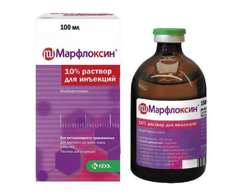 Раствор для инъекций Марфлоксин 10 % для лечения маститов и заболеваний органов дыхания 100 мл КРКА