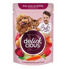 Ласощі для котів  Chef's menu борщ з яловичиною 85 г Delickcious