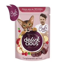 Ласощі для котів  Chef's menu печінка, яблуко та журавлина в соусі 85 г Delickcious