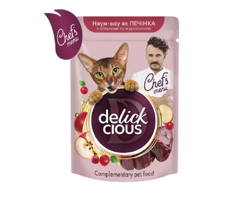 Лакомство для котов Chef's menu печенка, яблоко и клюква 85 г Delickcious