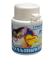 Таблетки для котів Мультивіт з рибою вітамінна кормова добавка №80 Лаккі