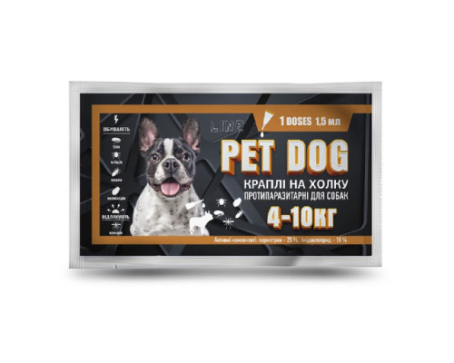 Капли Pet Dog антипаразитарные  для собак весом 4-10 кг 1,5 мл