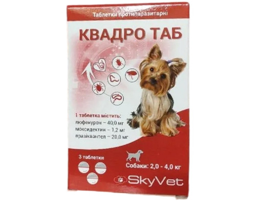 Таблетки для собак 2-4 кг КвадроТаб противопаразитарное средство №3 SkyVet срок 11.2026