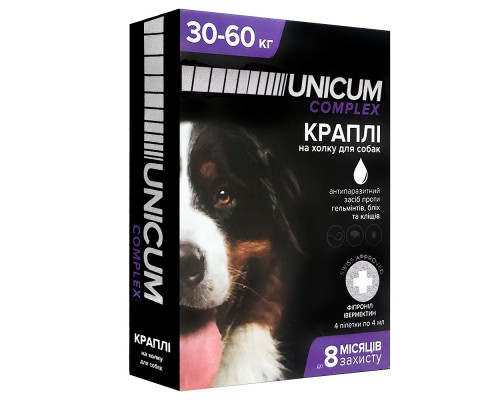 Краплі на холку Unicum Сomplex від бліх кліщ для собак 30-60 кг №4 Unicum