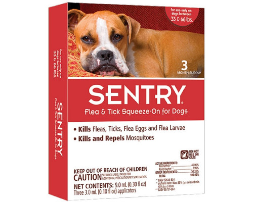 Капли на холку для собак 15-30 кг Sentry от блох клещей комаров 1 пипетка 3 мл Sentry
