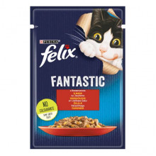Корм для котов Феликс Фантастик двойное удовольствие говядина птица пауч кусочки в желе 100г