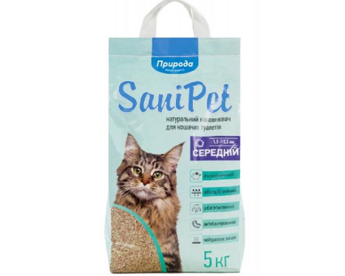 Наполнитель для кошачьих туалетов Sani Pet средний 1,5-3,5 мм бентонитовый комкующийся 5 кг Природа