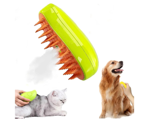 Парова щітка масажер спрей 3 в 1 Pet Spray Massage Brush USB Жовто-помаранчова  для вичісування собак і котів з паровим розпилювачем 