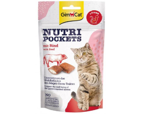 Лакомство для котов Nutri Pockets Beef and Malt с начинкой из говядины и солодовой пасты 60 г GimCat