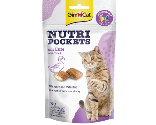 Ласощі для котів Nutri Pockets Duck and Multivitamin з начинкою з качки та мультивітамінної пасти 60 г GimCat 