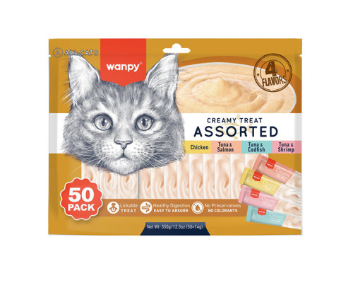 Лакомство для котов жидкое Wanpy Creamy Treat Assorted ассорти стик 14 г
