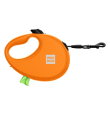 Повідець-рулетка для собак до 12 кг Waudog R-leash з контейнером для пакетів і світловідбивною стрічкою 3 м помаранчева Collar