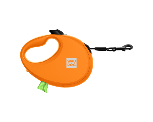 Поводок-рулетка для собак до 12 кг Waudog R-leash с контейнером для пакетов и светоотражающей лентой 3 м оранжевая Collar