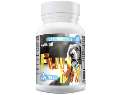 Таблетки для собак и кошек Calcium Plus витамины для здорового роста животного 90 шт FunVit