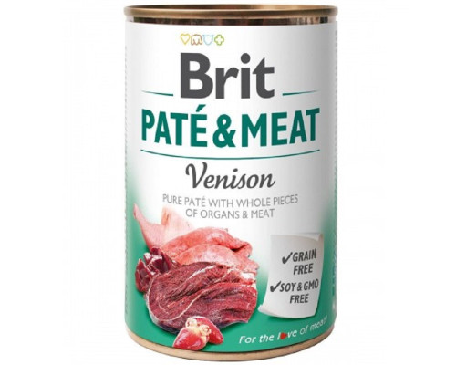 Корм для собак Pate and Meat Dog мясной паштет с цельными кусочками оленины 400 г Brit