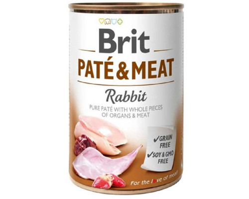 Корм для собак Pate and Meat Dog паштет із цільними шматочком м'яса кролика 400 г Brit