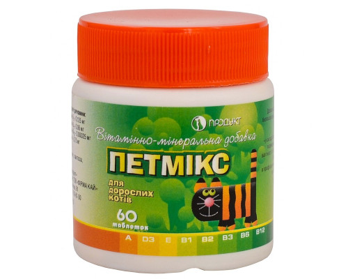 Таблетки для взрослых котов Петмикс витаминно-минеральная добавка №60 Продукт