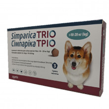 Симпарика Трио 10-20 от блох, клещей и глистов для собак Zoetis 