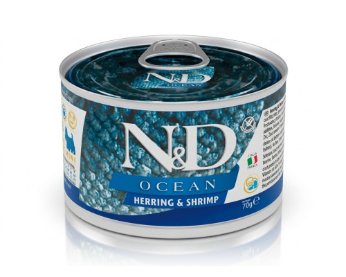 Влажный корм для собак Farmina N&D Grain Free OCEAN HERRING & SHRIMP ADULT MINI с селедкой, треской, тунцом и креветкой 140 г