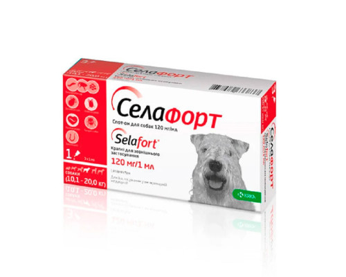 Капли на холку Selafort, для собак весом от 10 до 20 кг, 1 шт. KRKA