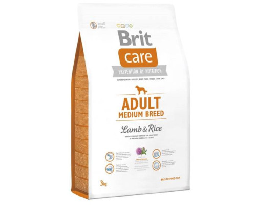 Сухой корм для собак от 10 до 25 кг Dog Hypoallergenic Adult Medium Breed с ягненком и рисом 3 кг Brit Care