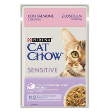 Корм для котів з чутливим травленням Cat Chow Adult лосось та цукіні в підливі 85 г Purina