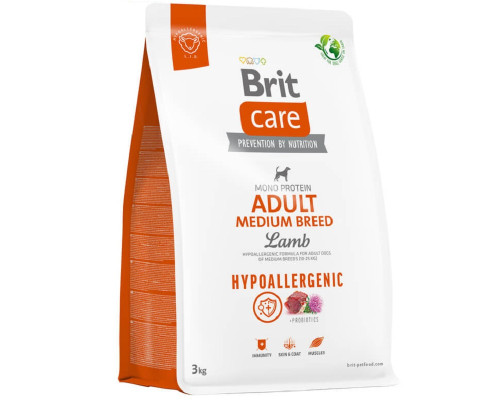 Сухий корм для собак від 10 до 25 кг Dog Hypoallergenic Adult Medium Breed з ягнятком 3 кг Brit Care