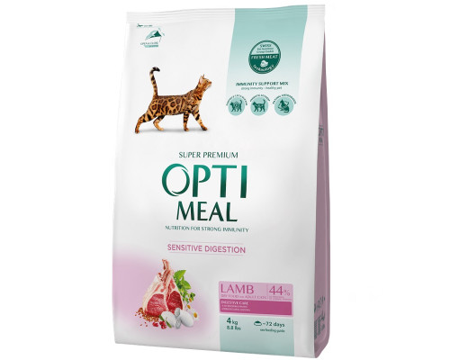 Сухой корм для котов с чувствительным пищеварением Adult Cat Lamb Sensitive с мясом ягненка 4 кг Optimeal