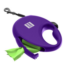 Повідець-рулетка для собак до 12 кг Waudog R-leash з контейнером для пакетів і світловідбивною стрічкою 3 м фіолетовий Collar