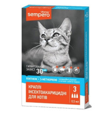 Краплі для котів від 2 кг Sempero від бліх і кліщів 1 піпетка 0,5 мл Vitomax  