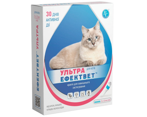 Капли на холку для котов Эффектвет Ультра 1 мл от блох вшей клещей и власоедов №5 Ветсинтез срок 06.2026
