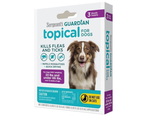 Краплі на холку для собак 15-30 кг Sergeant's Guardian від бліх кліщів і комарів 1 піпетка 3 мл Guardian