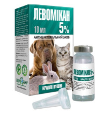 Краплі вушні для собак і котів Левомікан 5% антибактеріальний засіб 10 мл O.L.KAR