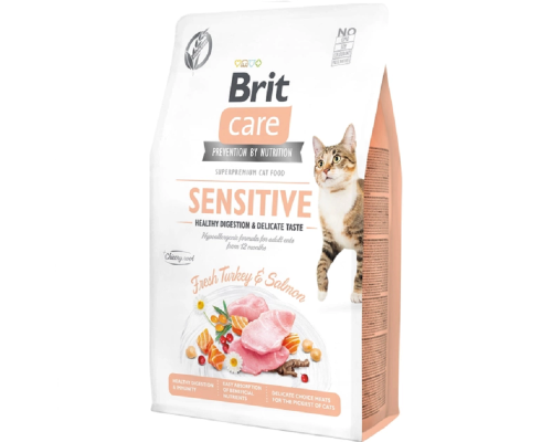 Корм для котів Cat GF Sensitive для вибагливих з індичкою та лососем 2 кг Brit Care