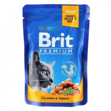 Корм для котов Брит пауч кусочки с лососем и форелью Brit Premium Cat pouch 100 г