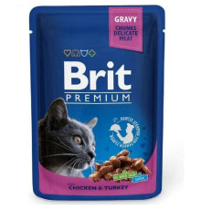 Корм для котов Брит пауч кусочки с курицей и индейкой Brit Premium Cat pouch 100 г
