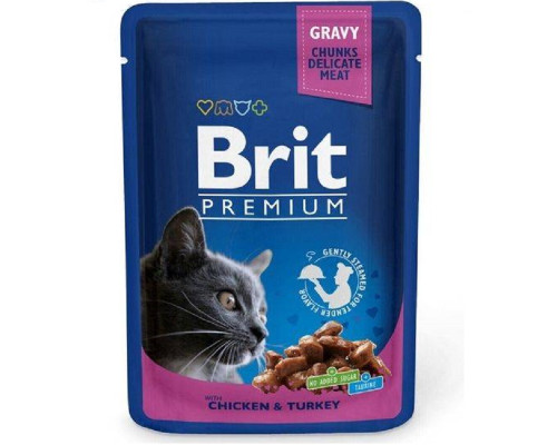 Корм для котов Брит пауч кусочки с курицей и индейкой Brit Premium Cat pouch 100 г