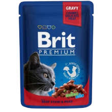 Корм д/кот Брит пауч рагу из говядины с горошком Brit Premium Cat pouch 100г/100278 /506255